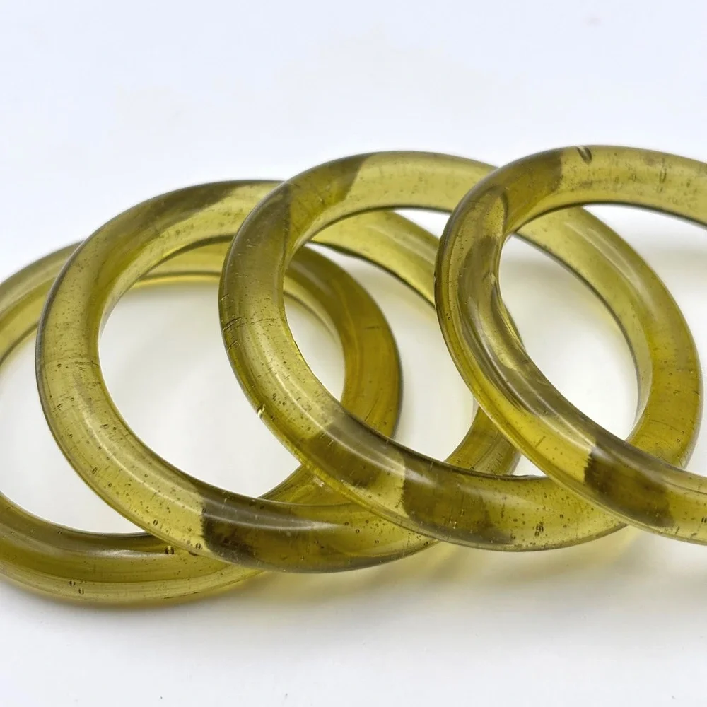Vintage Olive Green Glass Napkin Rings Set of 4 Mid-Century Modern Seeded Glass